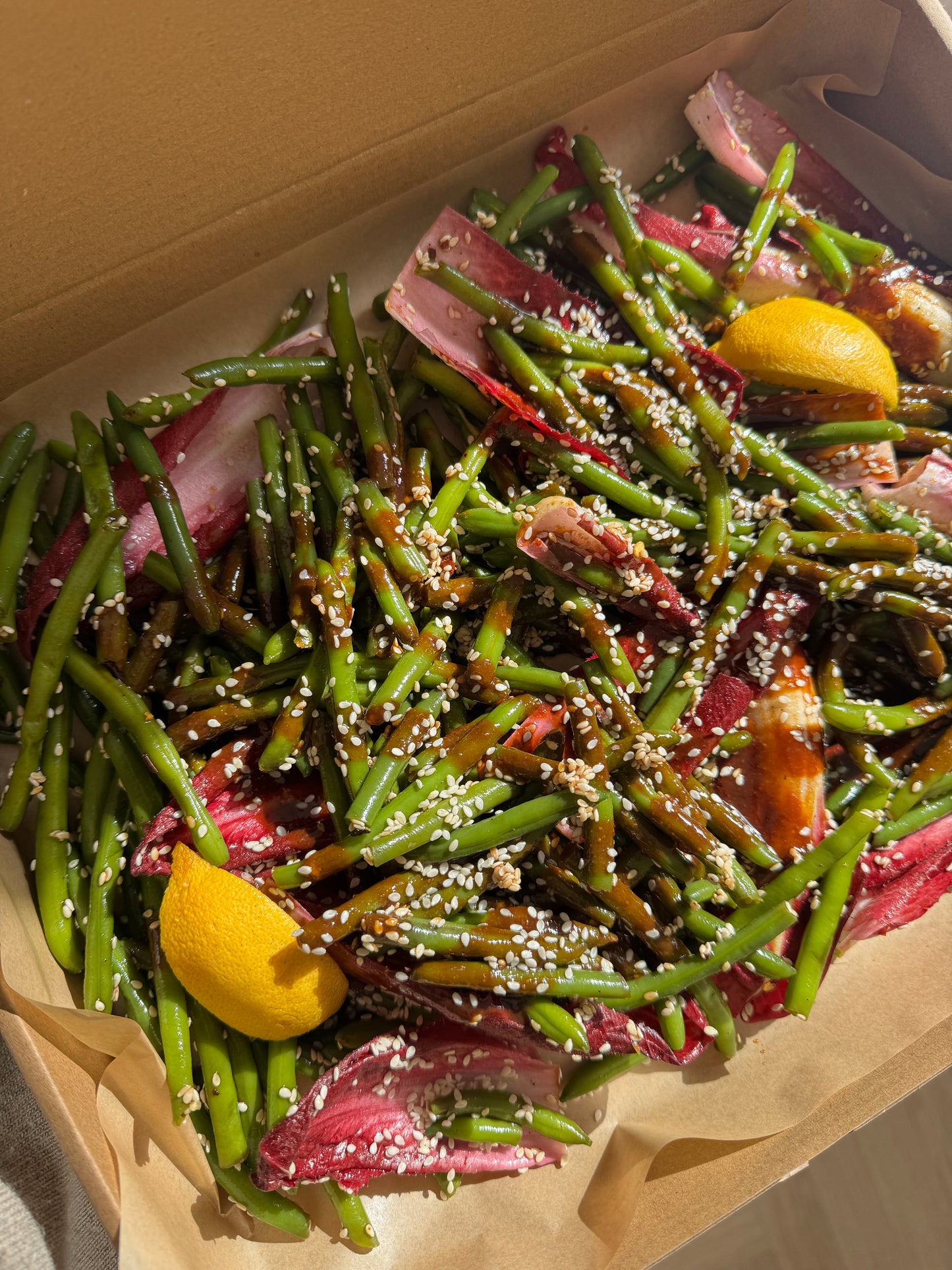 Green Beans, Purple Chicory, Toasted Sesame & Miso Dressing