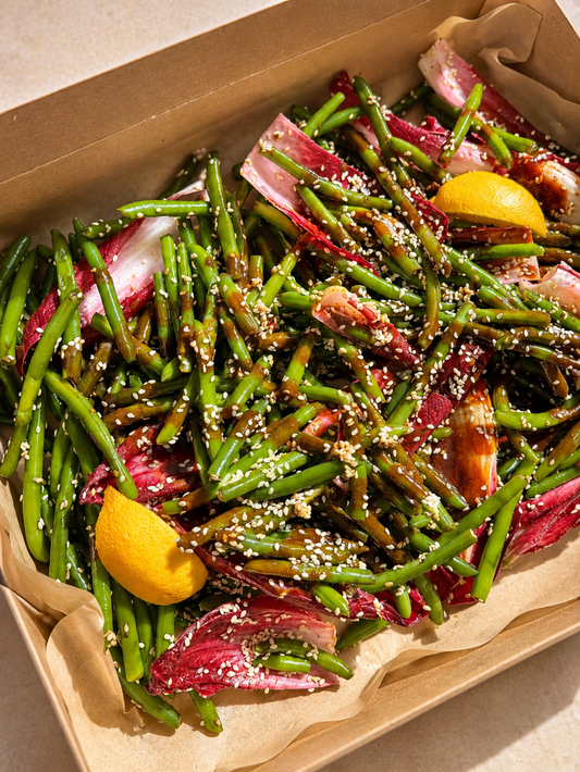 Green Beans, Purple Chicory, Toasted Sesame & Miso Dressing